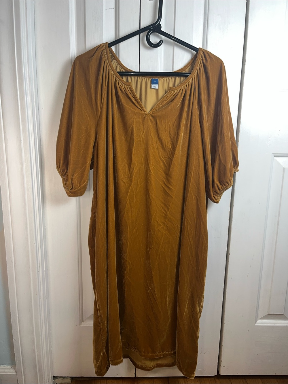 SZ large tall Old Navy Women’s Mustard Brown Pouf Sleeve Shift Dress FALL